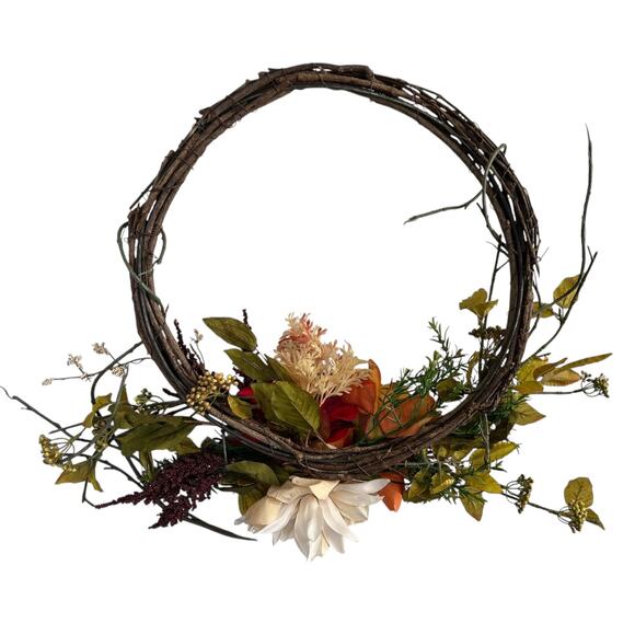 Rustic Fall Floral Grapevine Wreath Autumn Home Décor 17" - Picture 2 of 4